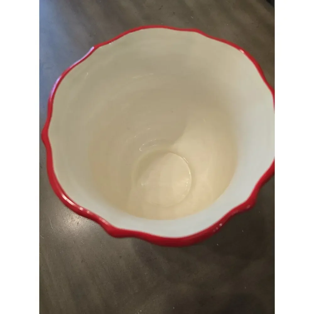 Pioneer Woman Red & White Utensil Holder Floral Stoneware Farmhouse Kitchen
